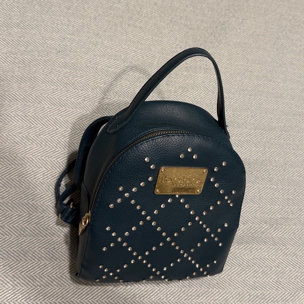 BEBE Dark Teal Rhinestone Studded Mini Backpack - Picture 3 of 10